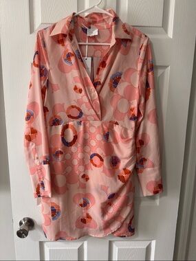 NWT ANONYME PEACH Long Sleeve Geo-Print Shirt Dress